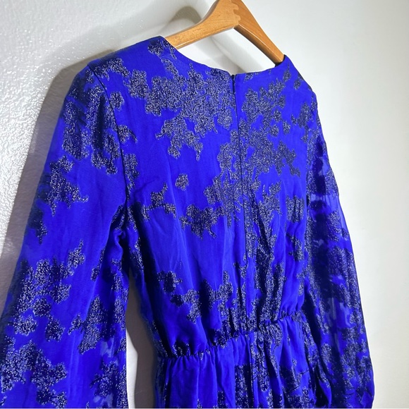 NWT ML Monique Lhuilier Belted Metallic Fil Coupe Silk Blend Wide Leg Jumpsuit 2 - Picture 14 of 16